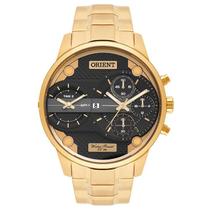 Relógio ORIENT masculino Dual Time aço dourado MGSST001 P1KX