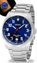 Relógio Orient Masculino Esportivo De Pulso Prata Em Aço Inoxidável Mostrador Azul Com Efeito Fosforescente A Prova Dágua em 50 metros Original