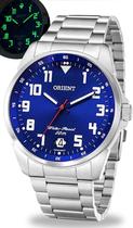 Relógio Orient Masculino Esportivo De Pulso Prata Em Aço Inoxidável Mostrador Azul Com Efeito Fosforescente A Prova Dágua em 50 metros Original