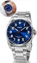 Relógio Orient Masculino Esportivo De Pulso Prata Em Aço Inoxidável Mostrador Azul Com Efeito Fosforescente A Prova Dágua em 50 metros Original