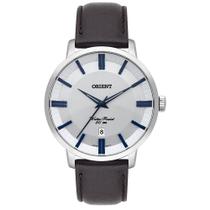Relogio Orient Masculino prata azul social executivo a prova de agua pulseira de couro com calendário MBSC1038 S1NX