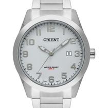 Relogio Orient Masculino prata branco com numeros aço inox MBSS1360 B2SX