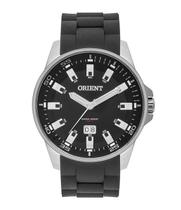 Relógio Orient Masculino - Prata com Mostrador Preto e Pulseira de Silicone Preta