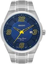 Relógio Orient Masculino Prata MBSS1385 D2SX Mostrador Azul Numero Amarelo
