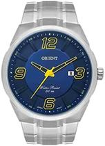 Relógio Orient Masculino Prata MBSS1385 D2SX Mostrador Azul Numero Amarelo