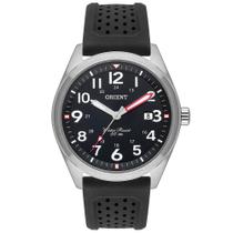 Relogio Orient Masculino prata mostrador preto pulseira de borracha silicone a prova de água aço inox antialérgico MBSP1028 P2PX