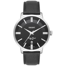 Relogio Orient Masculino prata preto classico social executivo pulseira de couro MBSC1038 P1PX