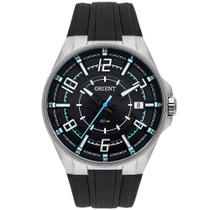 Relogio Orient Masculino prata preto e azul pulseira de borracha MBSP1036 PAPX