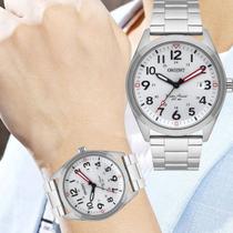 Relógio Orient Masculino Prateado Grande Prova dÁgua Original Analógico Com Data MBSS1396 S2SX