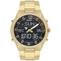 Relógio Orient Masculino Ref: Mgssa004 Pxkx Anadigi GMT Dourado