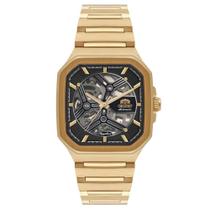 Relógio Orient Masculino Ref: Nh7gg008 G1kx Automático Esqueleto Retangular Dourado