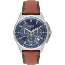 Relogio Orient Masculino SOLAR Cronografo prata azul pulseira de couro MBSCC064