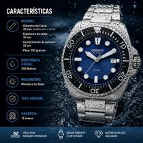 Relogio Orient Masculino SOLAR prata AZUL com calendario moderno aço inox a prova dagua 200 METROS MBSS1471 D1SX