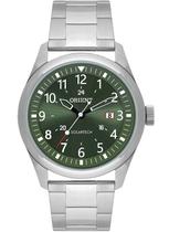 Relogio Orient Masculino SOLAR prata mostrador verde com numeros calendario MBSS1446 E2SX