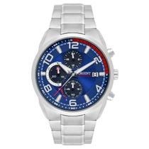 Relogio Orient Masculino Solartech cronografo prata azul Solar aço inox calendário prova dagua MBSSC256 D2SX original