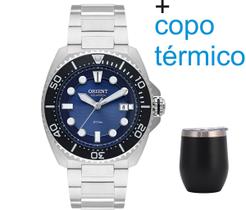 Relogio Orient Masculino Solartech Solar prata Azul + copo termico MBSS1471 D1SX Relogio Orient Masculino Solartech Solar prata Azul + copo termico MBSS1471 D1SX