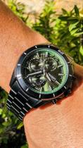 Relógio Orient pulseira aço Black com visor verde e cronógrafo