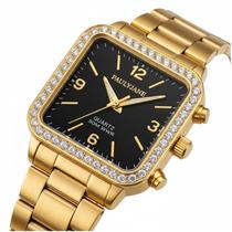 Relógio Palhijane Médio Elegante Quadrado Strass Básico Relógio Palhijane Médio Elegante Quadrado Strass Básico