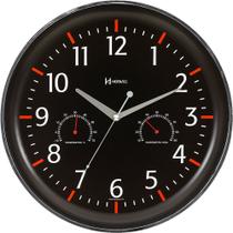 Relógio Parede 35cm Preto Termômetro Higrômetro Herweg 6812