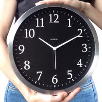 Relogio Parede Aluminio Escovado Grande Escritório Sala Quarto Cozinha Area Festa Fundo Preto 30,5cm Relogio Parede Aluminio Escovado Grande Escritório Sala Quarto Cozinha Area Festa Fundo Preto 30,5cm