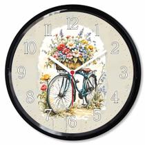 Relógio Parede Bicicleta Vintage Decorar Cozinha Sala Presente Decoracao Flor com Moldura