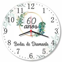 Relogio Parede Bodas 60 Anos Presente Casamento Diamante Casal Aniversario 30cm