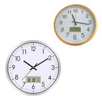 Relogio parede completo calendario termometro digital estilo aluminio rose gold despertador escritorio sala consultorio