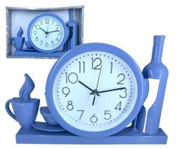 Relógio Parede Cozinha Garrafa Xícara Decorativo Grande Azul