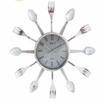 Relogio Parede Cozinha Talheres Estilo Retro Decorativo Branco Moderno Colher Garfo Elegante