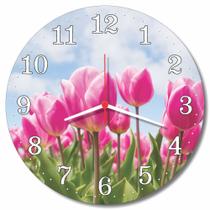 Relogio Parede Decorativo Flor para Cozinha Sala Casa Tulipa Rosa Presente 30cm