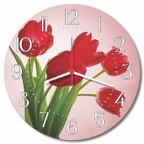 Relogio Parede Decorativo Flor para Cozinha Sala Casa Tulipa Vermelha Presente 30cm