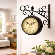 Relógio Parede Dupla Face Vintage Estação Ferro Retro Decorativo 2 Lados