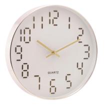 Relógio Parede Em Plástico Quartz Branco C/ Dourado 30,5X4Cm