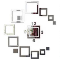 Relógio Parede Espelho Acrílico Quadrados Sala Quarto