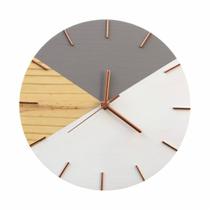 Relógio Parede Geométrico Branco/Cinza Ponteiros Rosê Gold
