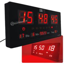 Relógio Parede Led Digital Temperatura Calendário Alarme Ajuste Simples LK3615