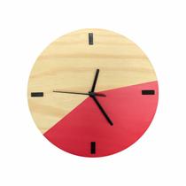 Relógio Parede Madeira Escandinavo Duo Vermelho Goiaba 28Cm