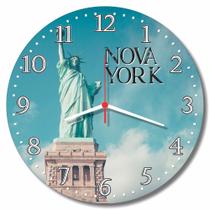 Relogio Parede Nova York Decoracao Estatua da Liberdade Enfeite Viagem Estados Unidos Turismo 30cm - RelóGil