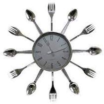 Relógio Parede P/ Cozinha Formato Talheres Prata GRANDE - coisaria