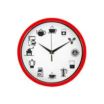 Relógio Parede Redondo Analógico Café Vermelho 25Cm - Casambiente