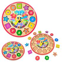 Relógio Pedagógico Brinquedo Infantil MDF Horas E Geométrico