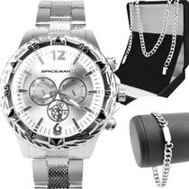 Relogio Prata Masculino Aco Inox + Pulseira grande robusto corrente pesado grumet inoxidavel presente original Relogio Prata Masculino Aco Inox + Pulseira grande robusto corrente pesado grumet inoxidavel presente original