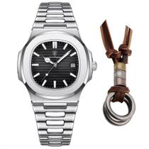 Relógio Prata Masculino Premium Old Money Inox + Colar Argola Relógio Prata Masculino Premium Old Money Inox + Colar Argola