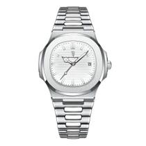 Relógio Prateado Analógico Masculino Casual Aço Inox Luxo