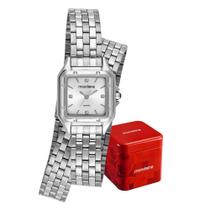 Relógio Prateado Feminino Original Pulseira Aço Duas Voltas
