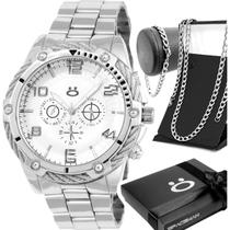 Relogio Prateado Masculino + Pulseira Caixa social ponteiro casual pesado original robusto qualidade premium presente