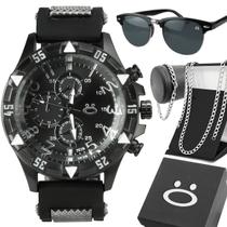 relogio preto aço + oculos sol + cordao pulseira presente proteção uv social pesado preto black piano inoxidável robusto relogio preto aço + oculos sol + cordao pulseira presente proteção uv social pesado preto black piano inoxidável robusto