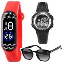 relogio preto digital homemaranha + oculos sol protecao uv pulseira ajustavel vermelho heroi qualidade premium presente