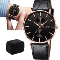 Relógio Preto e Bronze Ultrafino Croco + Caixa