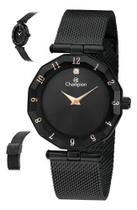 Relógio Preto Feminio Champion Pequeno com Pulseira de Malha Mesh Preta Estilo Joia Original com Nota Fiscal